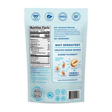 Daily Crunch Sprouted Almonds, 5 Ounce Resealable Bag (Original Sprouted, 2 Pack) - Sprouted And Dehydrated For A Unique Crunch,
