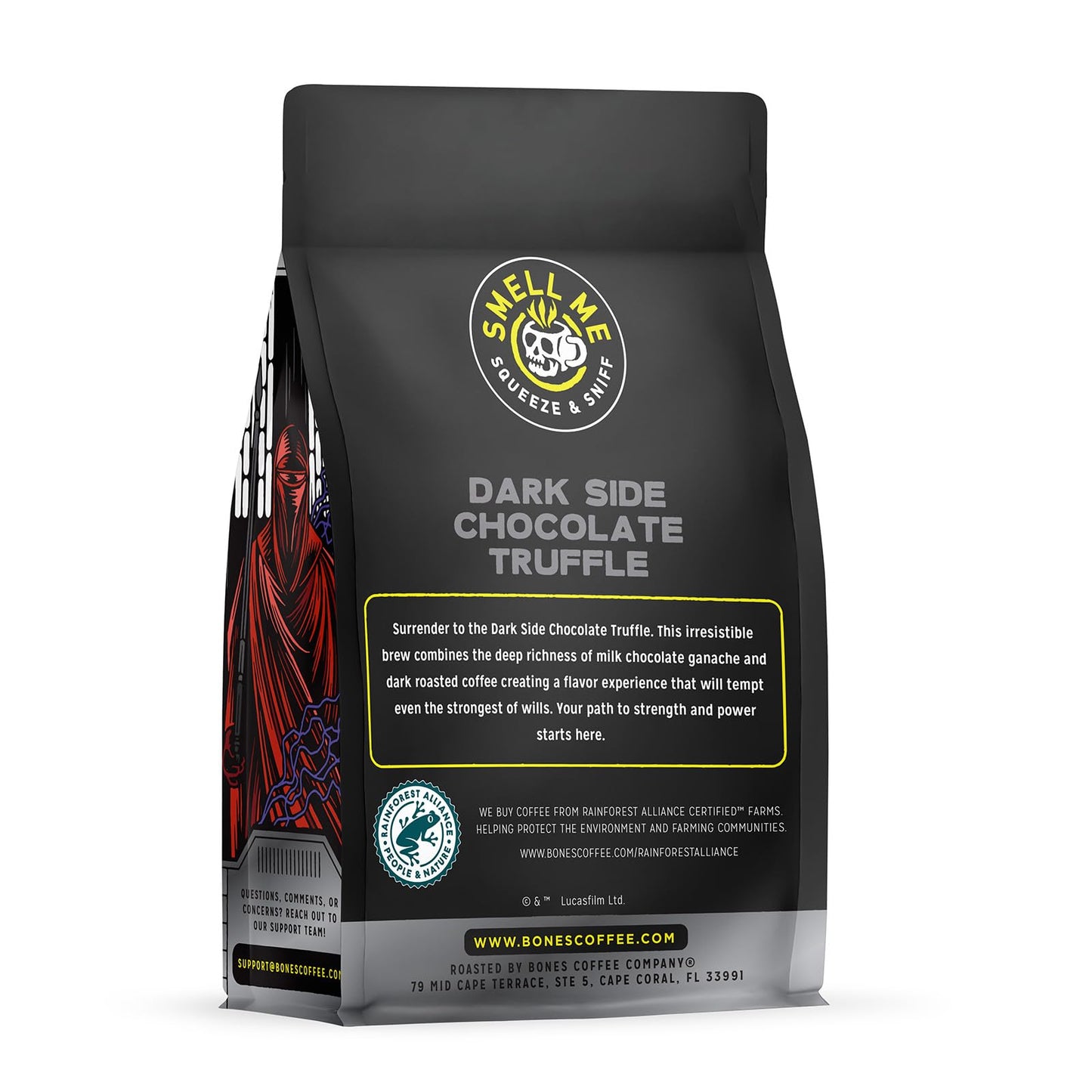 Bones Coffee Company Star Wars Dark Side Chocolate Truffle Flavored Coffee Beans, Whole Bean Coffee Dark Roast Low Acid, Chocolate Truffle Flavor (12 Oz)