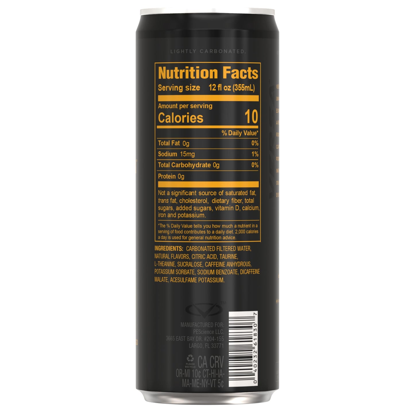 PEScience VERSA Energy Drink, Sugar Free, 125mg Caffeine, Mandarin Orange Mango, Case of 12
