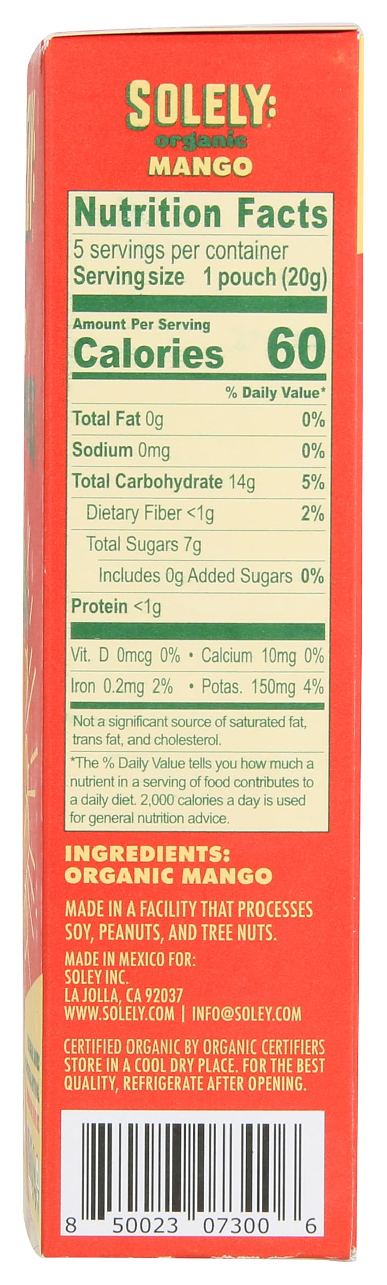 Solely Organic Mango Whole Fruit Gummies 3.5 Oz Two Ingredients No Added Sugars Artificial Colors Or Flavors Vegan Fruit Snac