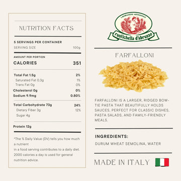 Rustichella dAbruzzo Farfalloni Large Bow-Tie Pasta, Soft Ridges, 500g (17.64 oz) - Ideal for Pasta Salads & Sauces