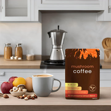 Margxo Mushroom Coffee, 6.35 Oz, 30 Servings, 10-Mushrooms Extract Blend, Boost Your Energy, Contains Coconut Milk