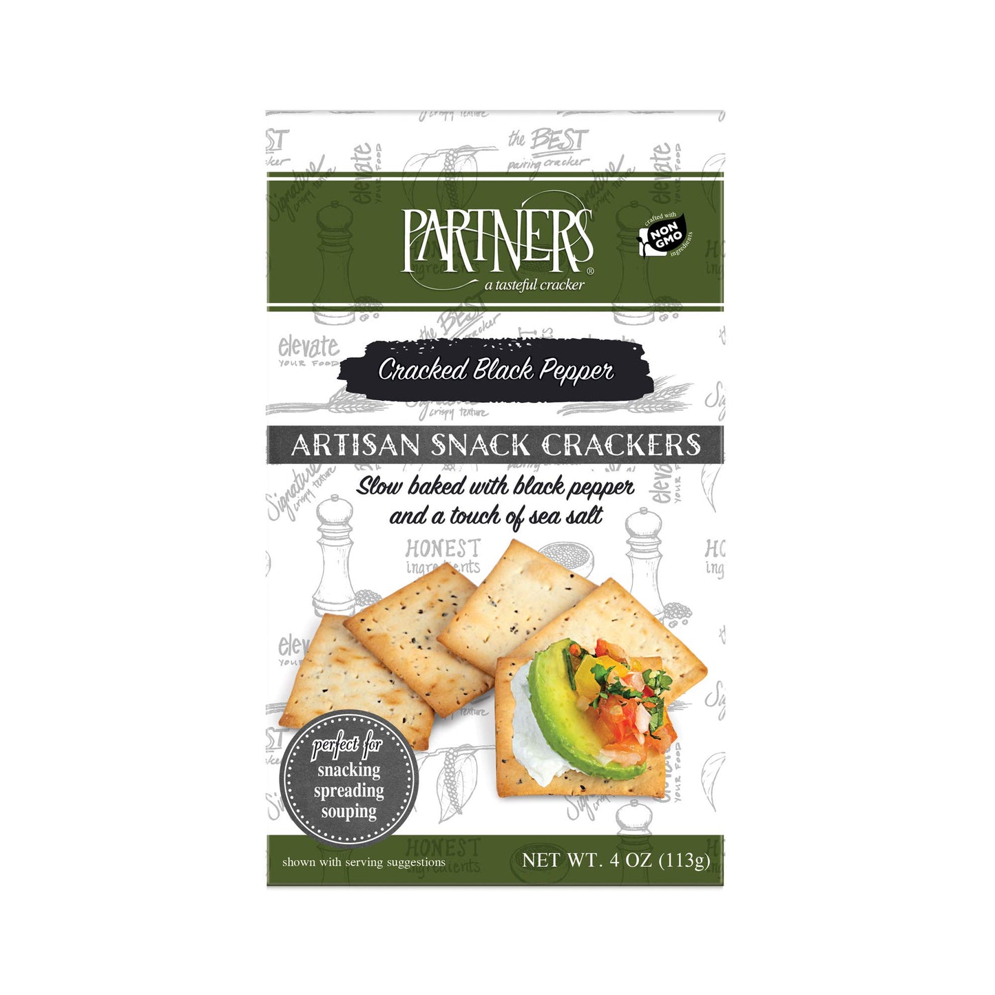 Partners Gourmet Snack Crackers, Cracked Black Pepper, 4 Ounce (Pack Of 6)