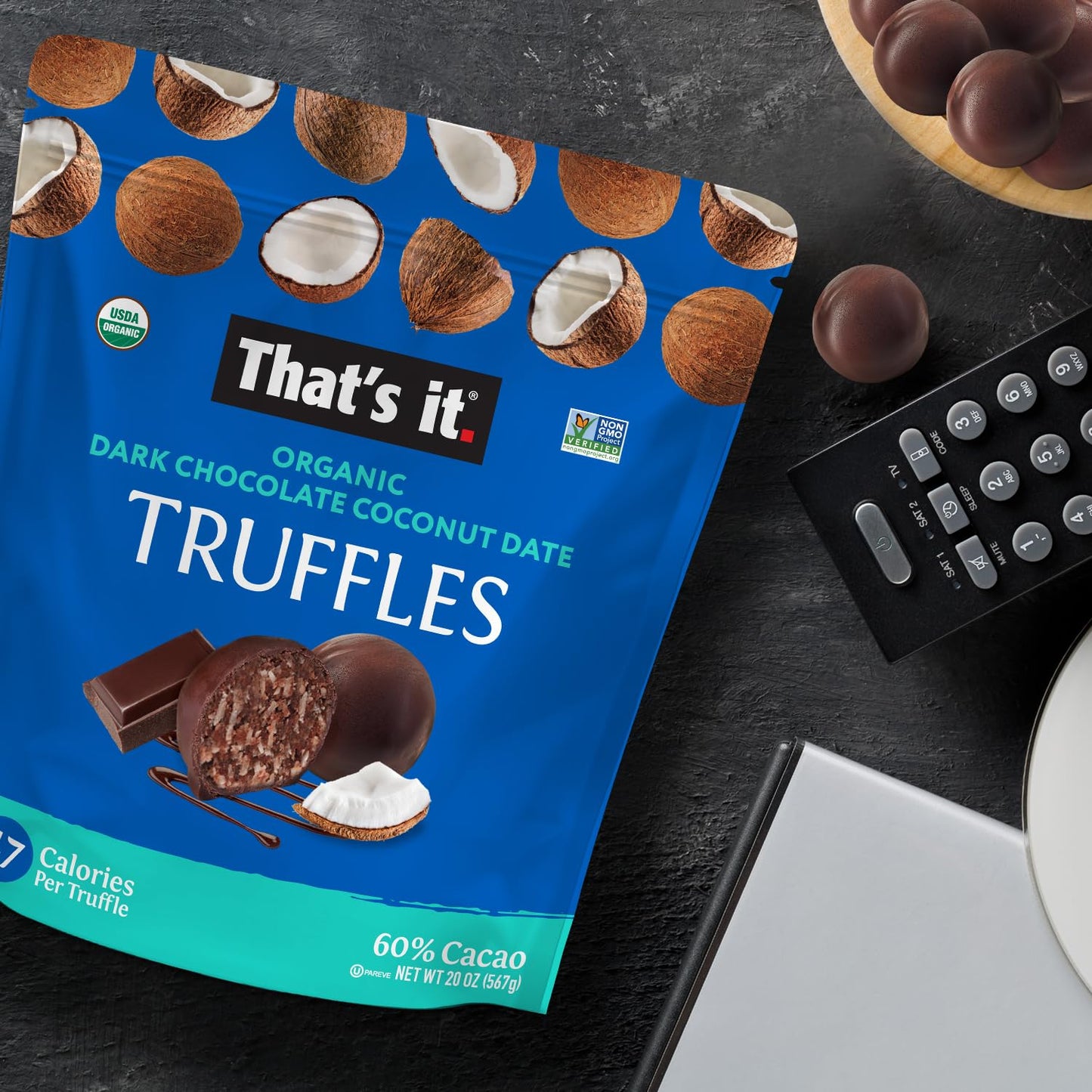 That'S It. Organic Belgian Dark Chocolate & Coconut Datetruffles. 100% Plant-Based, Vegan, Gluten-Free, 47 Calories Per Truffle,