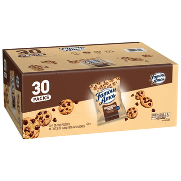 Famous Amos Original Recipe Chocolate Chip Cookies, 30 oz, Bite-Size, 30 Pack Box - Perfect Snack for Any Occasion