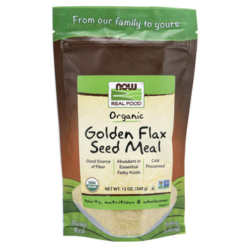 NOW Foods, Organic Golden Flax Seed Meal, Source of Essential Fatty Acids and Fiber, Cold-Processed, Certified Non-GMO, 12-Ounce