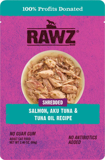 RAWZ Shredded Salmon, Aku Tuna & Tuna Oil Recipe 8/2.46 oz Pouches