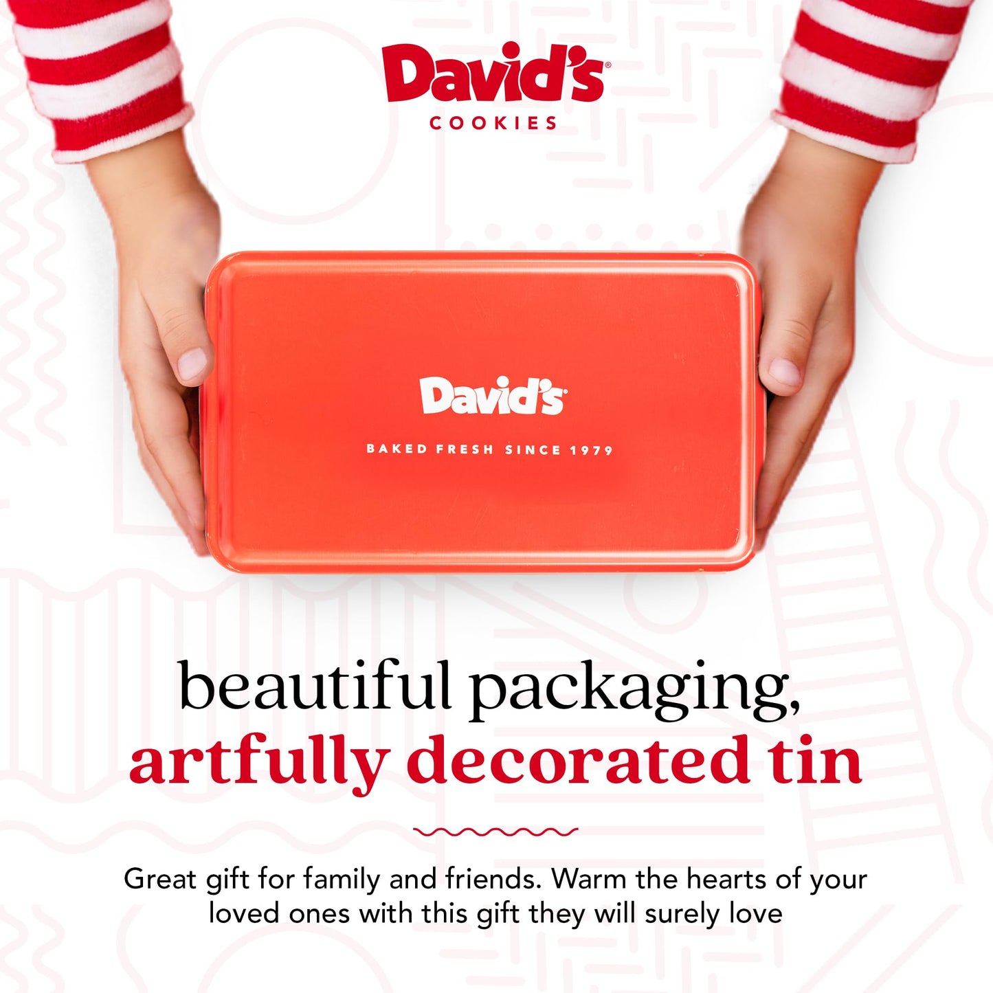 Davids Cookies Sweet Sampler Assorted Fresh Baked Cookies Tin - 8 Count | Chocolate Chunk, Peanut Butter Chip, Double Chocolate