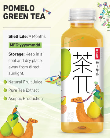 Tea Pi Iced Tea - Green Tea, Pomelo Sweet Iced Fruit Tea Bottles, Real Juice, -16.9 Fl Oz, 500Ml, 15 Pack
