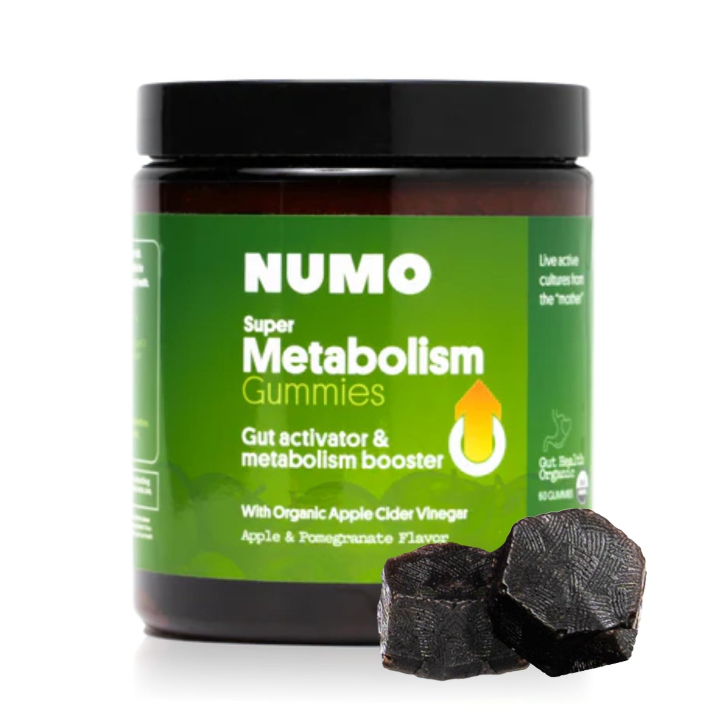 Numo Apple Cider Vinegar Gummies with Probiotics, Folic Acid, MCT Oil, Vitamin B12 - 60 Count, Pomegranate Flavor