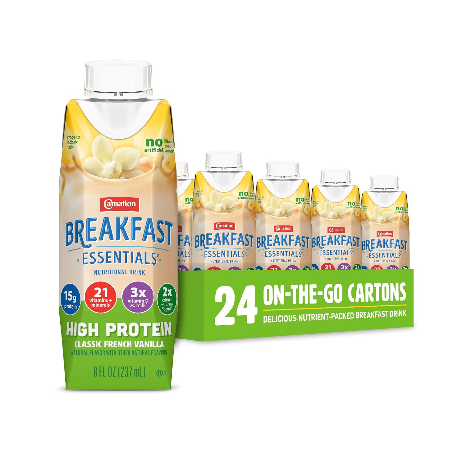 Carnation Breakfast Essentials High Protein Drink, Classic French Vanilla, 8 Fl Oz Carton, Pack of 24