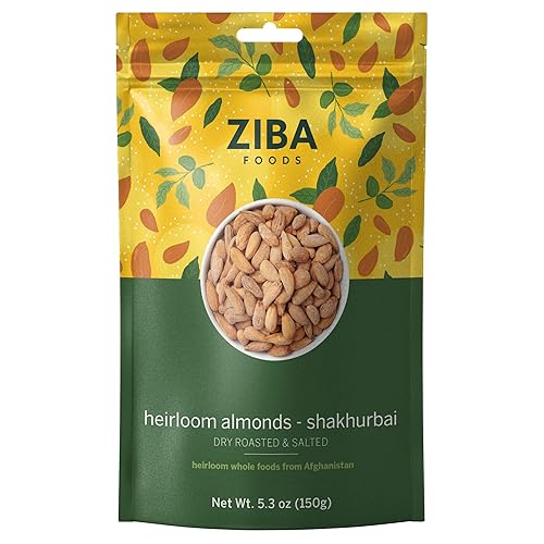 Ziba Foods Heirloom Shakhurbai Almonds  Dry Roasted & Salted  Non-Gmo Vegan Gluten Free Snack Nuts  Heirloom Warm & Nutty  Healt