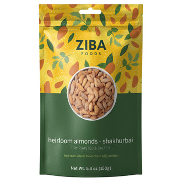 Ziba Foods Heirloom Shakhurbai Almonds  Dry Roasted & Salted  Non-Gmo Vegan Gluten Free Snack Nuts  Heirloom Warm & Nutty  Healt