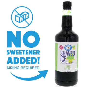 Hypothermias Shaved Ice Syrup Concentrate - Lime Flavor - 32 Fl Oz - Makes 8 Gallons - Unsweetened - Add Sweetener and Water