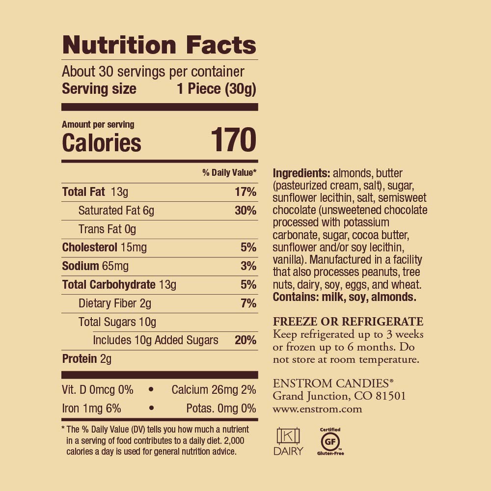 Enstrom Candies Dark Chocolate Almond Toffee, 2lb Box | Handcrafted, Gluten Free, Kosher Dairy, All Natural