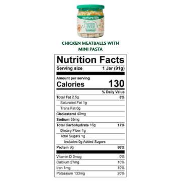 Nurture Life Finger Foods, Chicken Meatballs With Mini Pasta, Freshly Made Baby & Toddler Meals, Stage 3 Finger Foods For Self-F