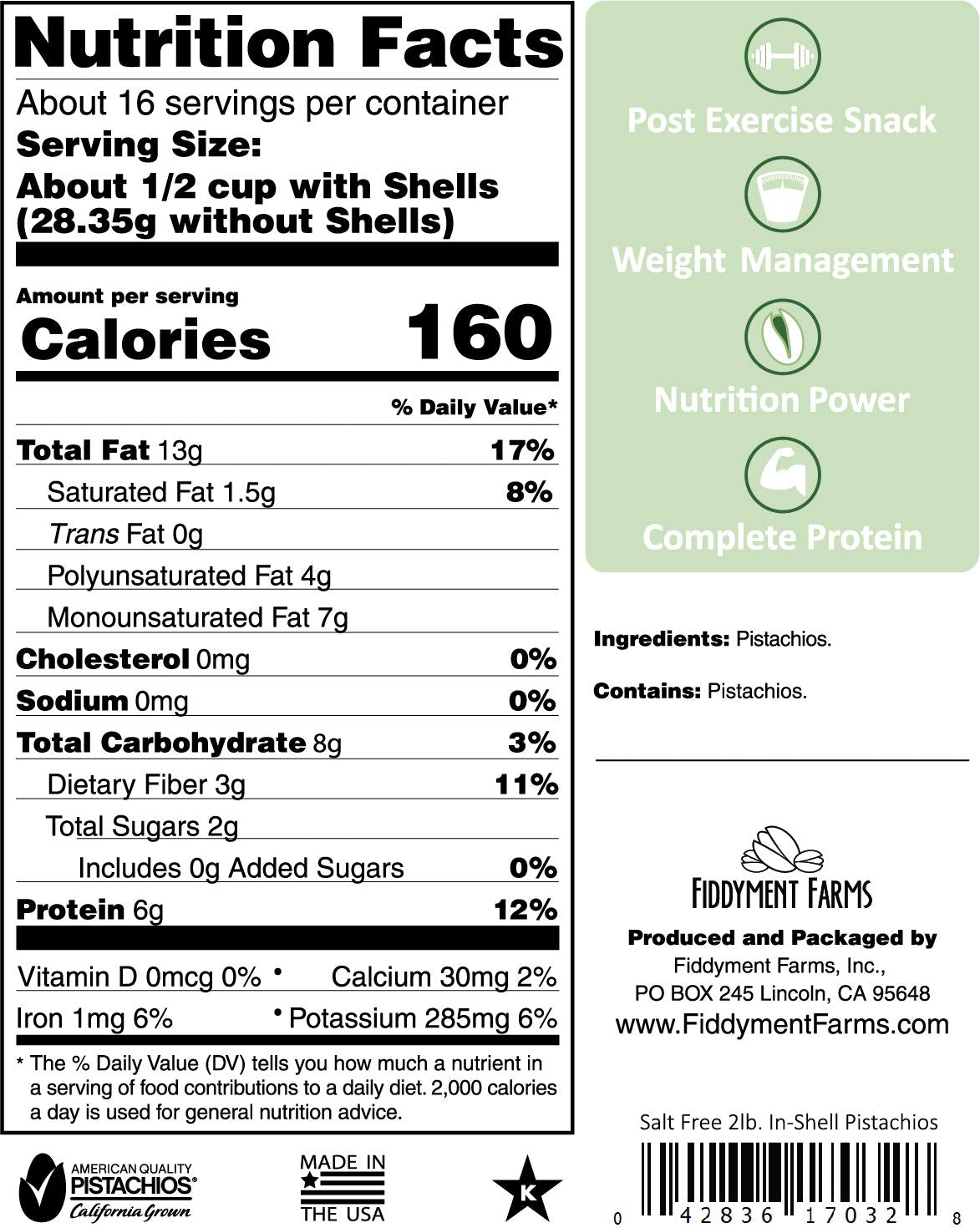 Fiddyment Farms 2Lb Unsalted In-Shell Pistachios
