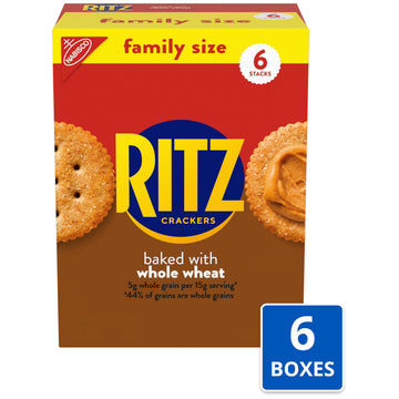 RITZ Whole Wheat Crackers, Snacks for Kids and Adults, Bulk Lunch Snacks, Family Size, 6-19.3 oz Boxes