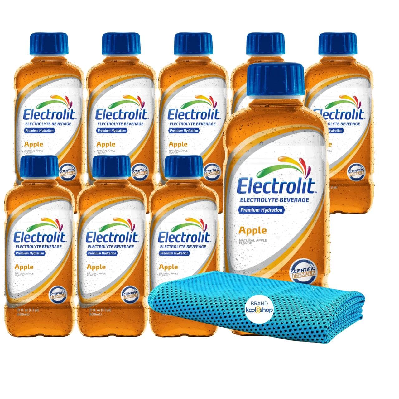 Electrolit Apple Hydration Drink with Electrolytes 21 fl oz Plastic Bottles 9 Pack + 1 Microfiber Cooling Towel by KOOL8SHOP Inf