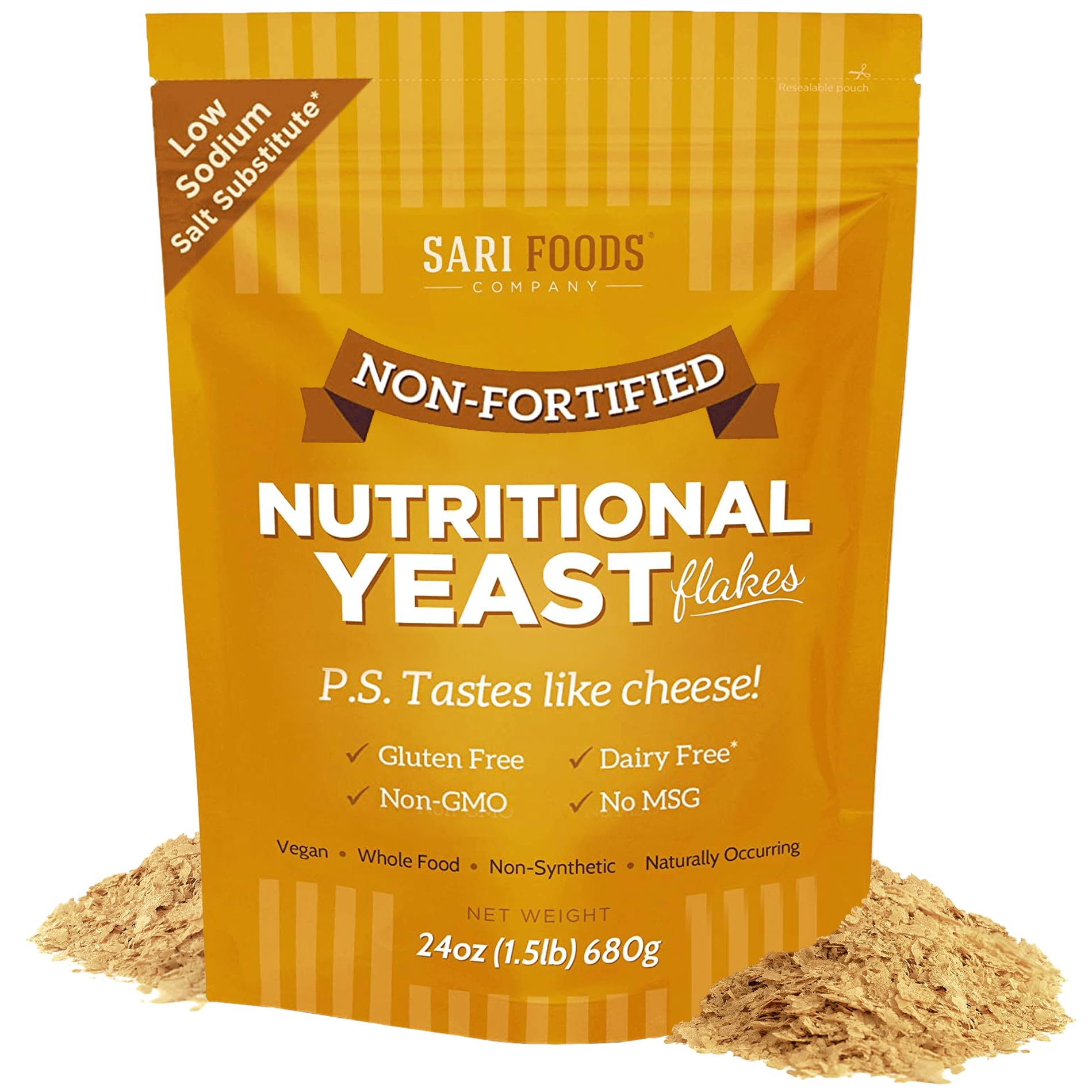 Sari Foods- Non-Fortified Nutritional Yeast Flakes, 24Oz Or 8Oz, Superfood, Rich In Vegan Protein. Gluten Free & Dairy Free Chee