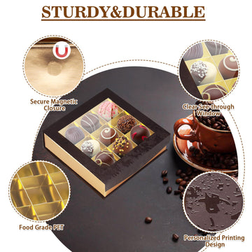 Chocolate Boxes Packaging Empty, Truffle Boxes With Dividers, Chocolate Box With Window And Magnetic Closure For Handmade Chocol