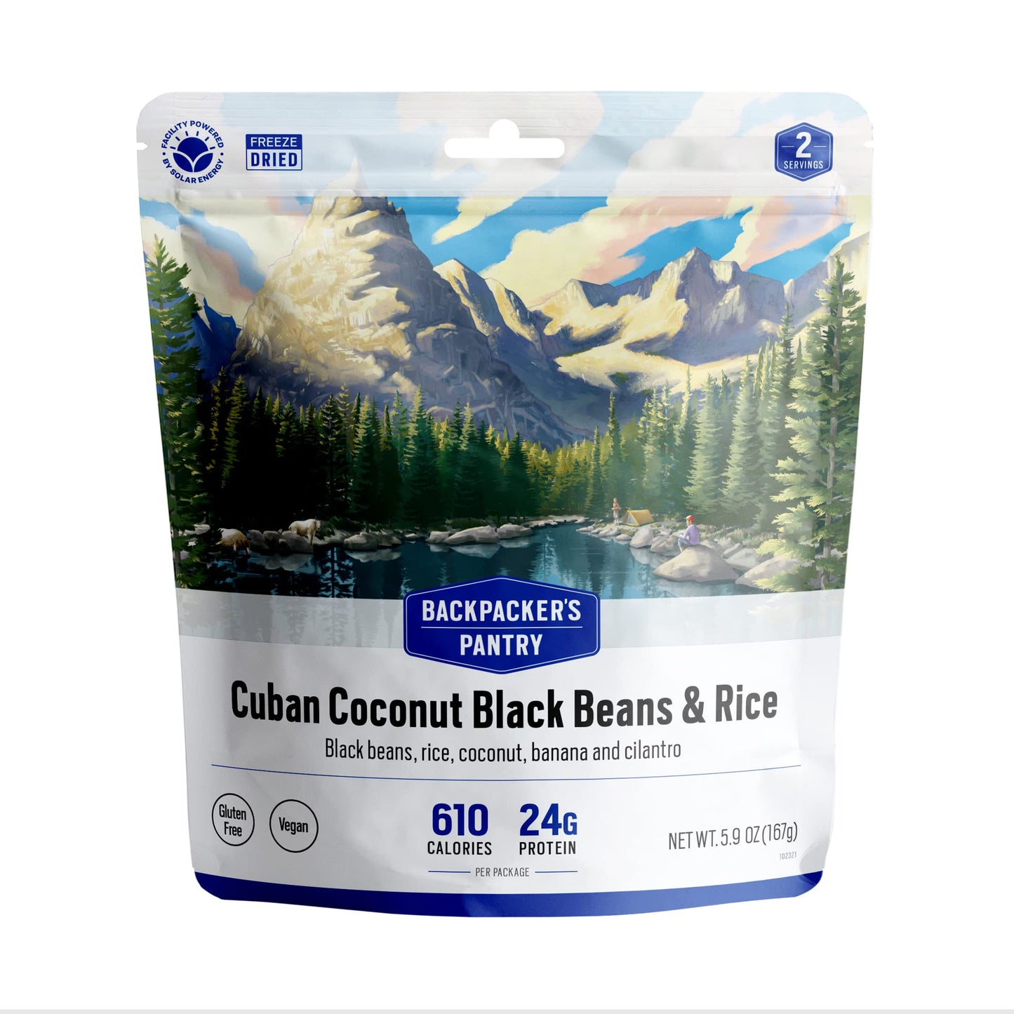 Backpacker'S Pantry Cuban Coconut Rice & Black Beans, 2 Servings Per Pouch, Freeze Dried Food, 14 Grams Of Protein, Vegan, Glute