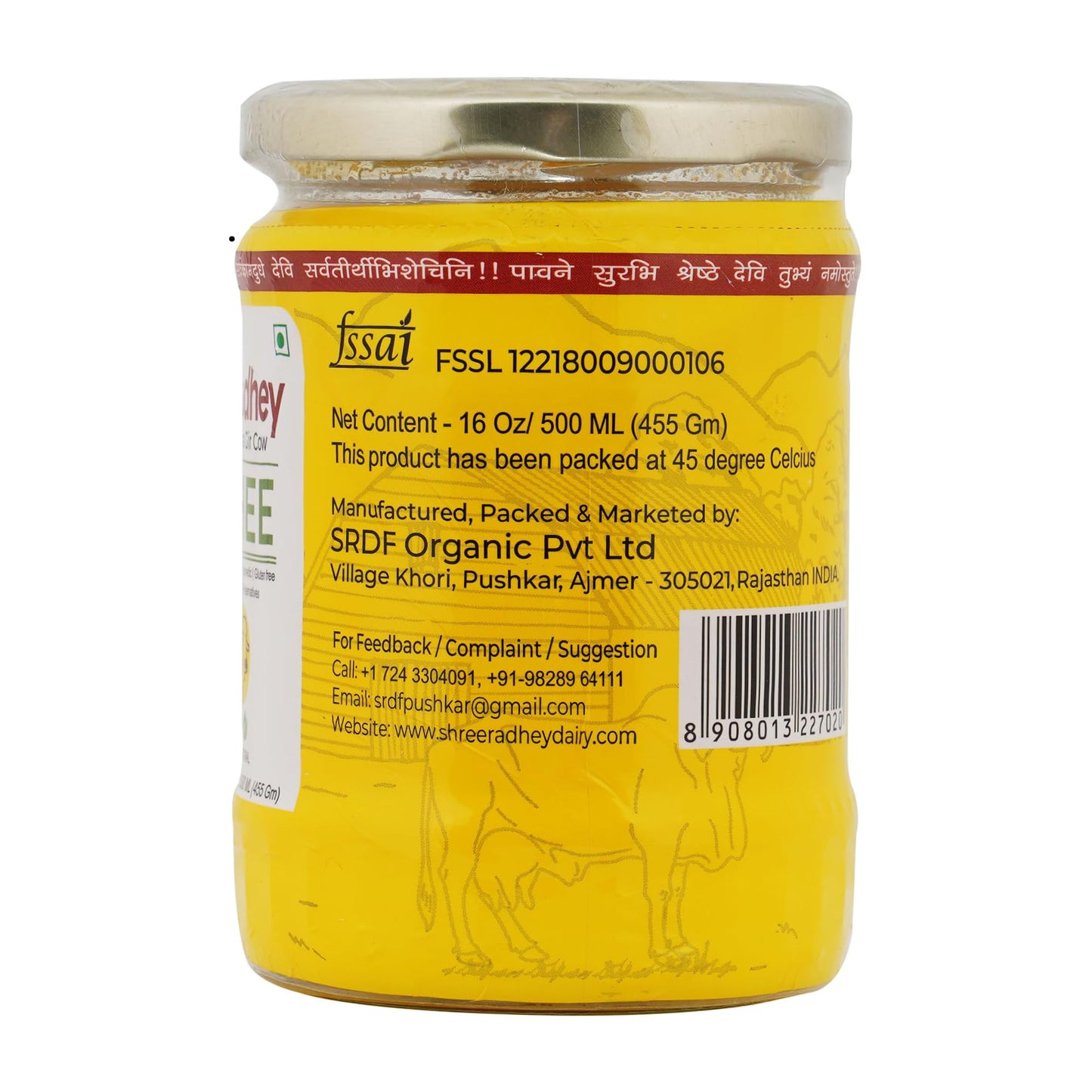 SHREERADHEY A2 Bilona Gir Cow Ghee, 500 ML, Pure, Natural, Lactose & Gluten Free, Keto Friendly, Glass Bottle