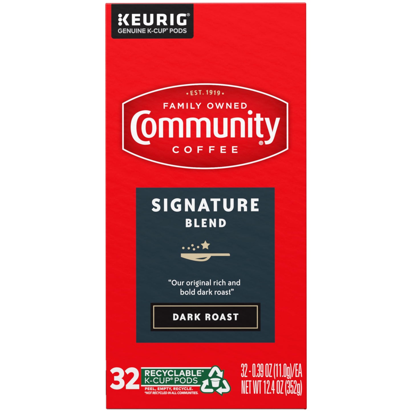 Community Coffee Signature Blend, Dark Roast, Single-Serve Keurig K-Cup Pods, 32 Count (Pack Of 4)