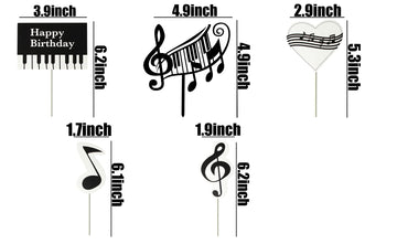 (5 Pieces) Music Birthday Cake Decoration, Music Cake Topper Decoration, Music Birthday Decoration Supplie