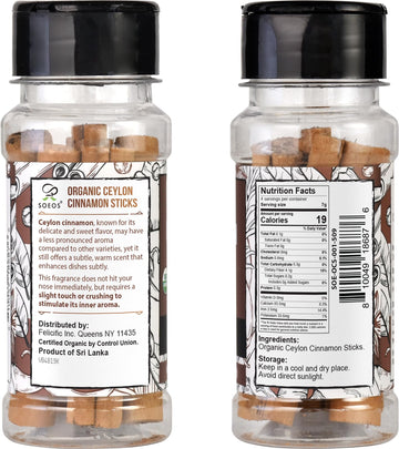 Soeos Ceylon Cinnamon Sticks, Organic Ceylon Cinnamon Sticks, Real Cinnamon Sticks Farmed In Sri Lanka, Non-Gmo, Cinnamon For Coffee, Baking, Cooking And Beverages 1 Oz (28G)