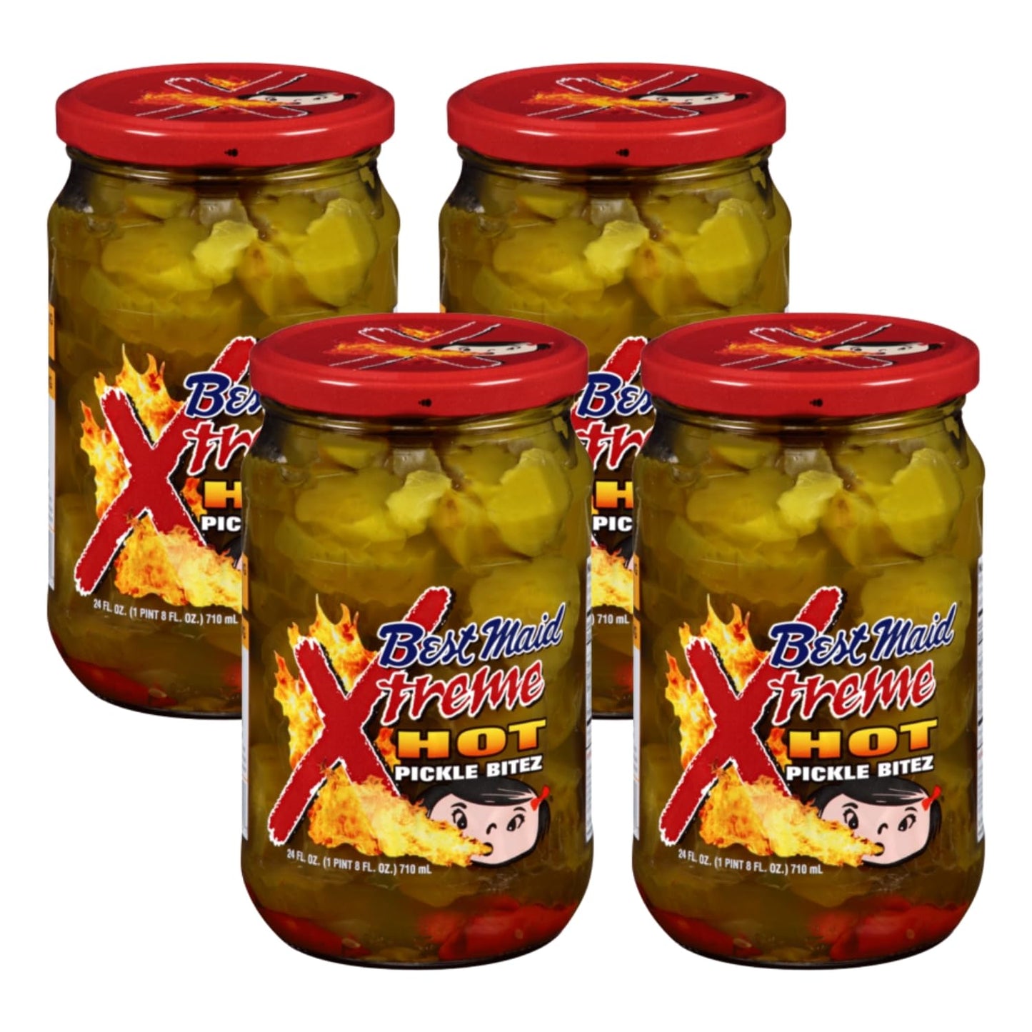 Best Maid Products 4 Pack Glass Jars - Dill, Kosher, Garlic Bites, Habanero Chips & Xtreme Hot Pickles