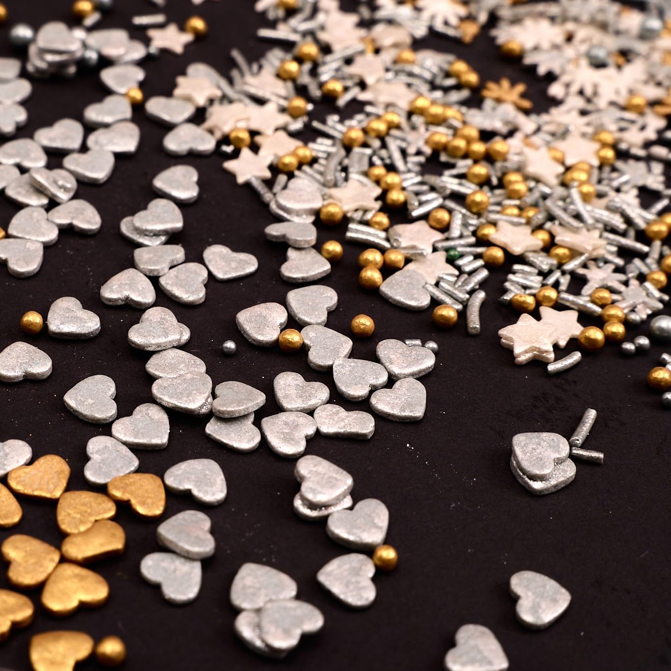 Confect Christmas Sprinkles - Edible Grey, Gold & White Star, Pearl & Flower Mix - 5 Oz Holiday Cake & Cupcake Decorations