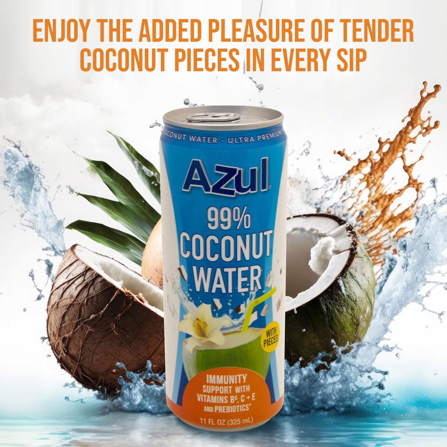 Azul 99% Coconut Water With Coconut Water Immunity Supports, Vitamin B6, C, E, And Probiotics, Natural Hydrating Elixir, Organic