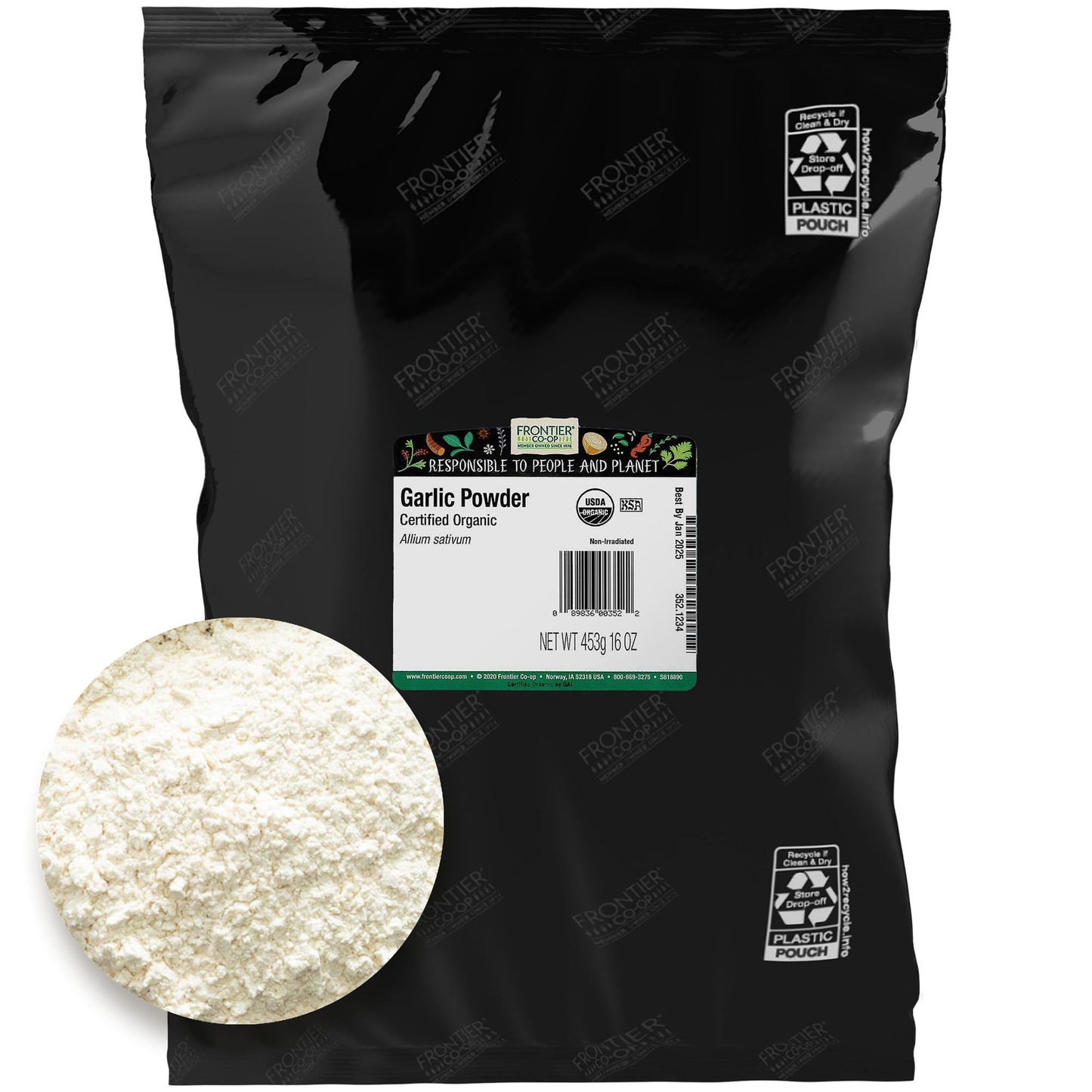 Frontier Co-Op Organic Garlic Powder 1Lb Bulk Bag - Natural Ground Powdered Garlic - Non-Gmo & Kosher Certified - Add Flavor To Your Savory Dishes