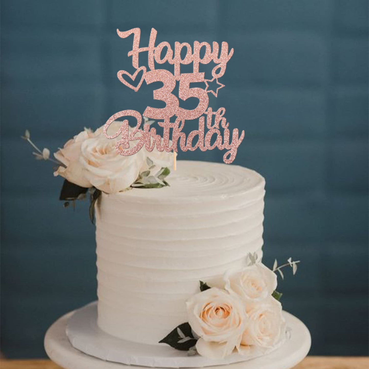 1 Pack Happy 35Th Birthday Cake Topper Glitter Heart Star 35 Fabulous Cake Pick Birthday Sign Cake Decorations For Children 35Th