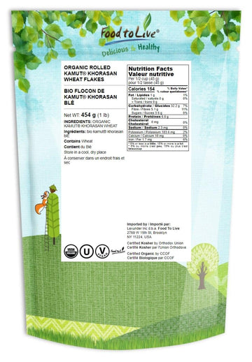Food To Live Organic Rolled Kamut Khorasan Wheat Flakes, 1 Pound - Non-Gmo, Made From Whole Wheat Berries, Kosher, Bulk, Great F