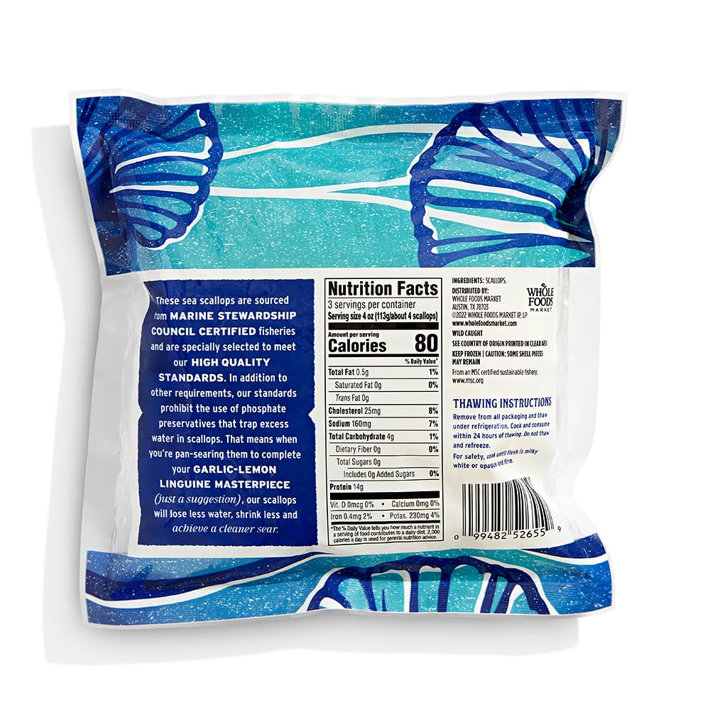 Whole Foods Market, Scallops Sea 10/20 Frozen Msc Value Pack, 12 Ounce