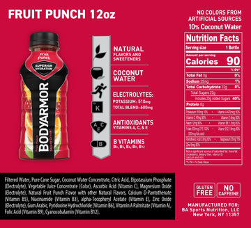 Bodyarmor Sports Drink Sports Beverage, Fruit Punch, Natural Flavors With Vitamins, Potassium-Packed Electrolytes, Perfect For Athletes, 12 Fl Oz (Pack Of 24)