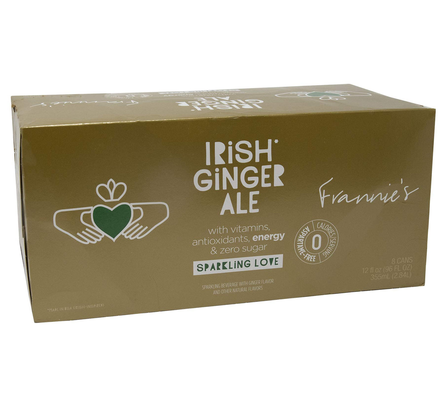 Frannies Sparkling Beverage, Zero Calories & Sugar, 8-Pack, 12 fl oz Cans, Irish Ginger Ale, Model B07T2SVGH1, Reddish-Brown