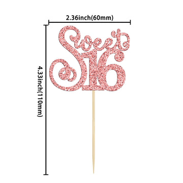 Gyufise 24 Pack Cupcake Toppers Glitter Sixteen Happy 16th Birthday Decorations Rose Gold Model ZN0475-4-RG