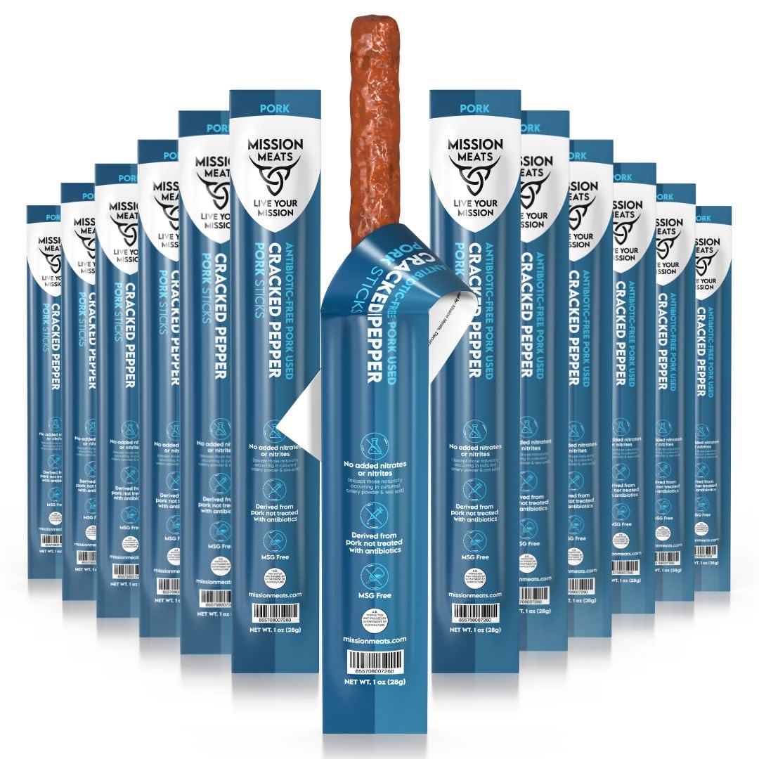 Mission Meats Breaked Pepper Pork Meat Sticks - Healthy Snacks For Kids & 18+ Uses Sugar Free Aip Friendly Paleo Whole 30 1Oz (Pack Of 48)