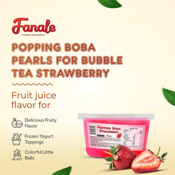 Fanale Popping Boba Pearls for Bubble Tea - 2 lb (1 lb X 2) | Strawberry | Bursting Boba Pearls Bubble 450g X 2 | Fruit Juice Fl