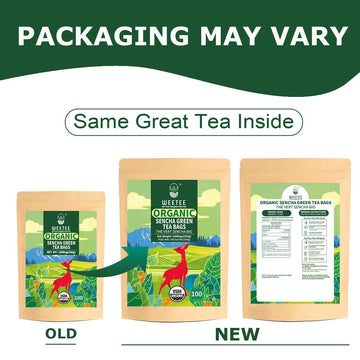 Wt Weetee Organic Sencha Green Tea Bags, Organic Steamed Green Tea 100 Count, Natural Caffeine & Antioxidant, Good For Hot Iced Cold