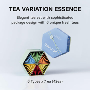 Osulloc Tea Variation Essence (42 Count, 6 Types X 7 Ea), Assorted Tea Bag Sampler, Exceptional Designed Variety Tea Gift Set, P