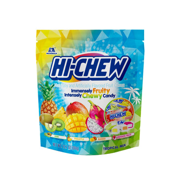 Hi-Chew Tropical Mix, Bulk 3 Pound, 4 Stand Up Pouches, 12.7Oz Each | Kiwi Pineapple Mango Dragon Fruit | Unique Fun Soft & Chewy Taffy Candy | Immensely Juicy Fruit Flavors | Individually Wrapped