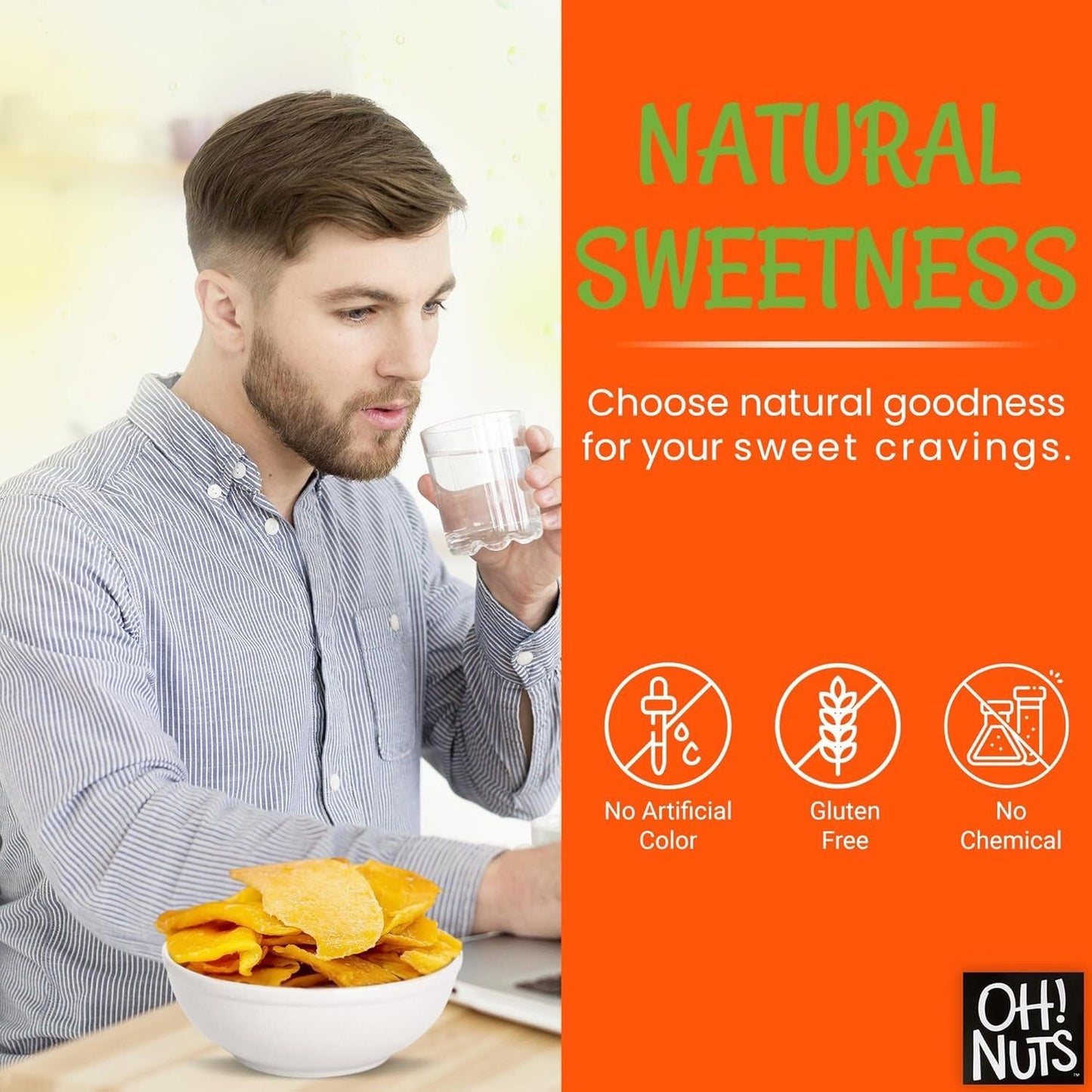 Dried Mango | 12 Oz - Dried Fruit Slices | Less Sugar Added | Dehydrated Fruit Bites | Packed In New York Zip-Seal Bag For Exceptional Freshness By Oh Nuts