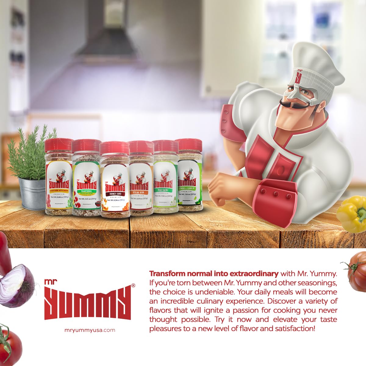 Mr. Yummy | Lemon & Garlicseasoning - Dairy-Free, Gluten-Free, Low Sodium, Keto, No Sugar, Non Gmo, Premium Blend No Preservativ