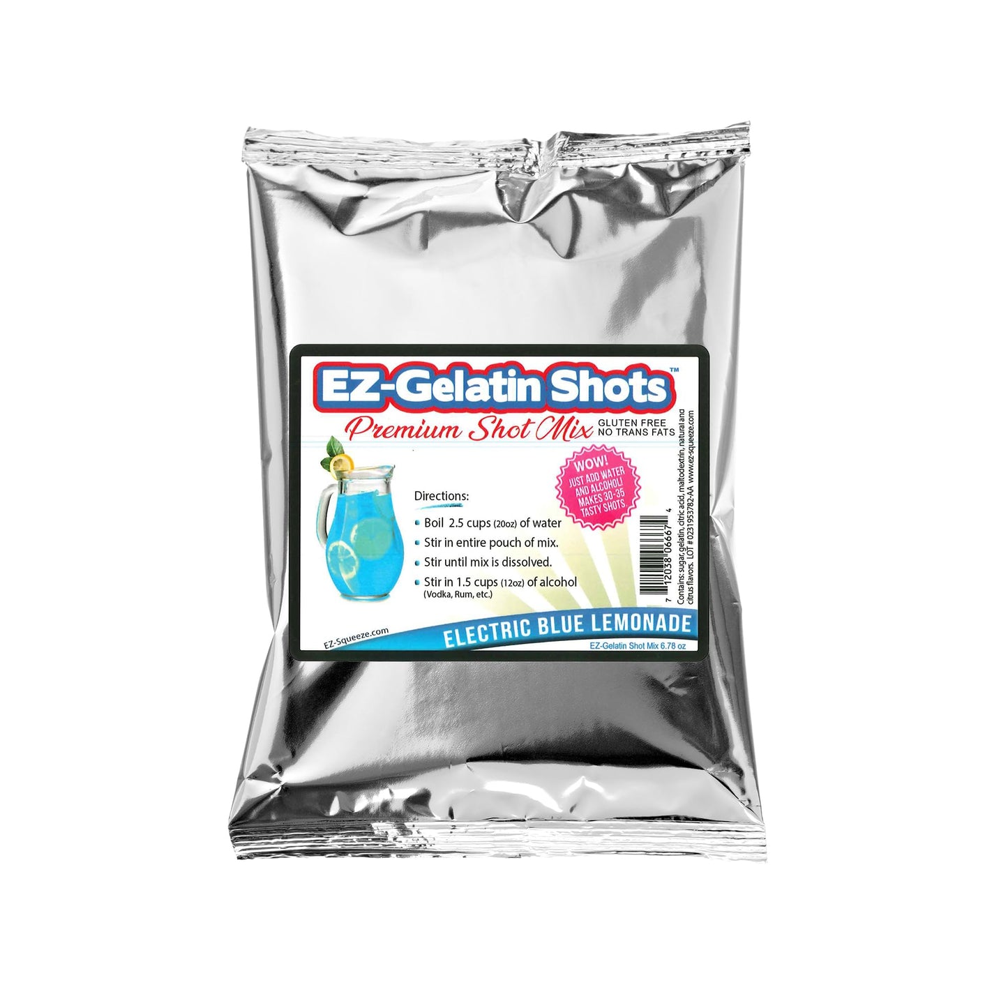 EZ-SQUEEZE Electric Blue Lemonade Jello Shot Mix - Gluten-Free Gelatin Powder - 6.78 oz Pack