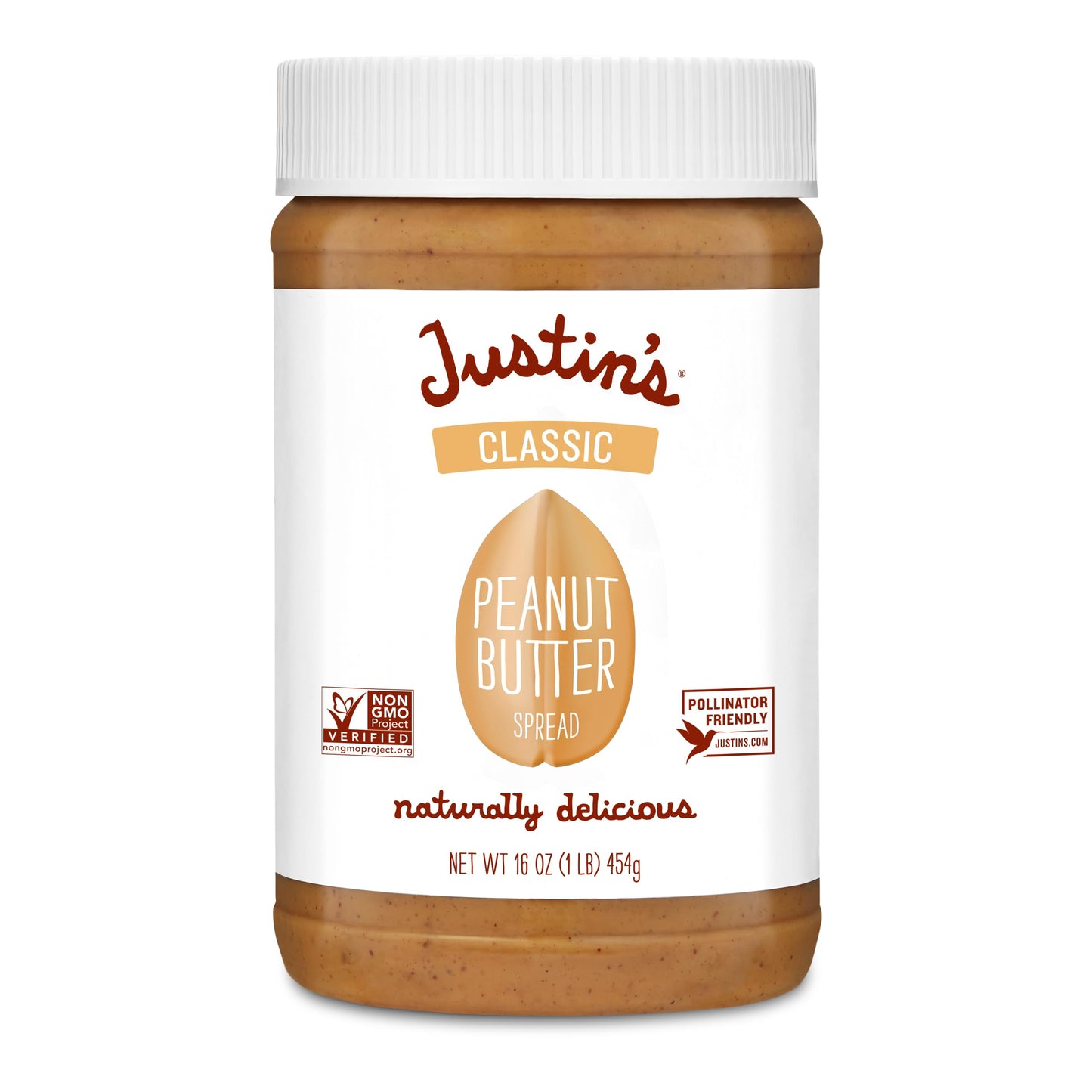 Justins Classic Peanut Butter, Only Two Ingredients, No Stir, Gluten-free, Non-GMO, Keto-Friendly, Responsibly Sourced, 16oz Ja