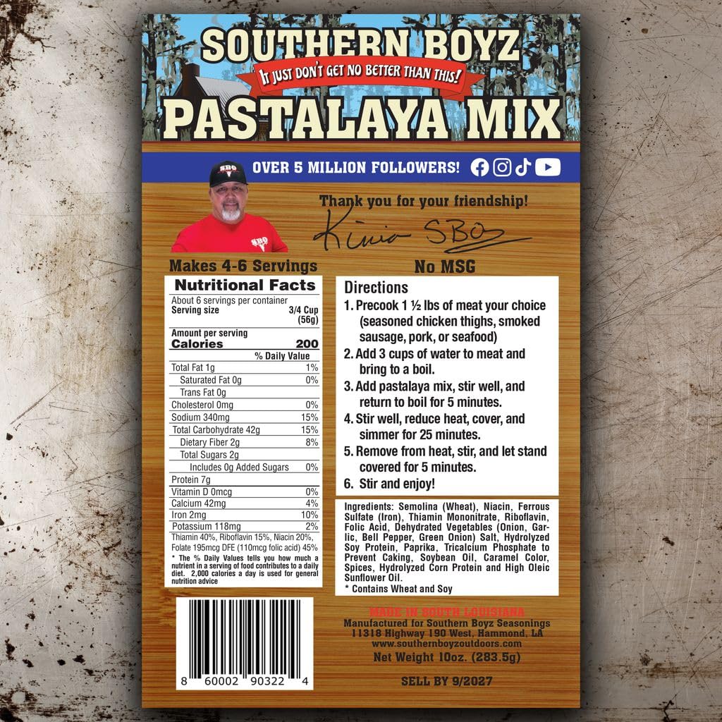 Southern Boyz Outdoors Pastalaya Mix with Penne, 10 Ounce Bag, No MSG, Makes 4-6 Servings